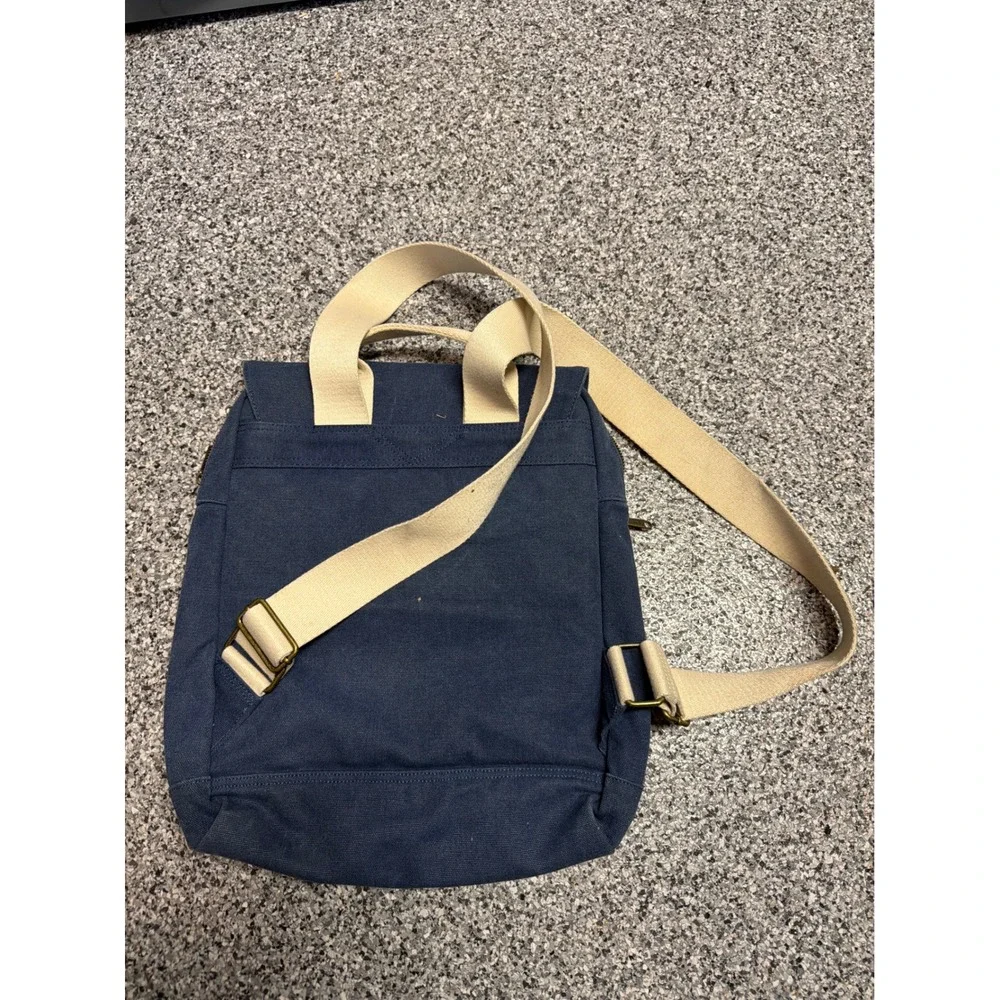 TOMS Navy Blue Canvas Backpack Adjustable Straps Brass Hardware Carpe Diem